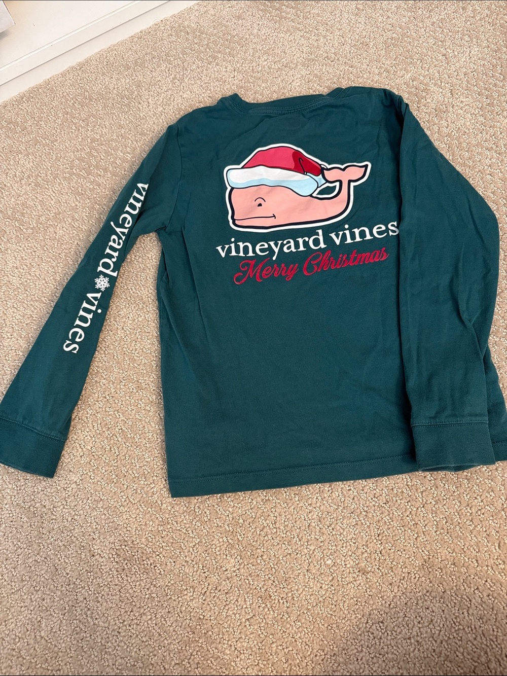 Vineyard Vines Kids Long-Sleeve Teal Whale Holiday Tee